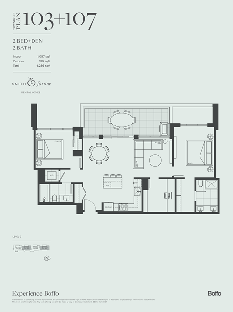 A floor plan for a two bedroom, two bathroom apartment.